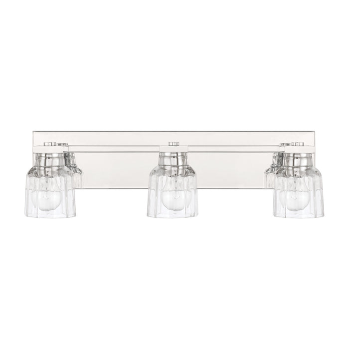 Vanity Light Thesis 207672A Dryden 24 inch 3 light Polished Nickel Vanity Light with Clear Ribbed Glass Shades THESIS
