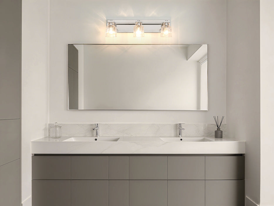 Vanity Light Thesis 207672A Dryden 24 inch 3 light Polished Nickel Vanity Light with Clear Ribbed Glass Shades THESIS