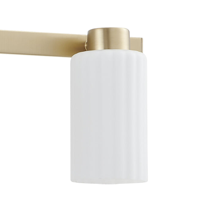 Vanity Light Thesis 207046A Bedminster 30 inch 4 light Champagne Gold Vanity Light with Etched Opal Ribbed Glass Shades THESIS