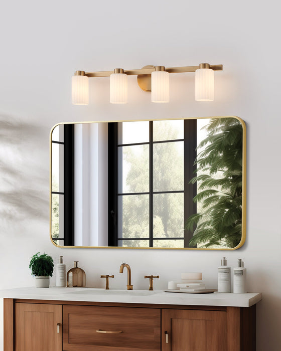 Vanity Light Thesis 207046A Bedminster 30 inch 4 light Champagne Gold Vanity Light with Etched Opal Ribbed Glass Shades THESIS