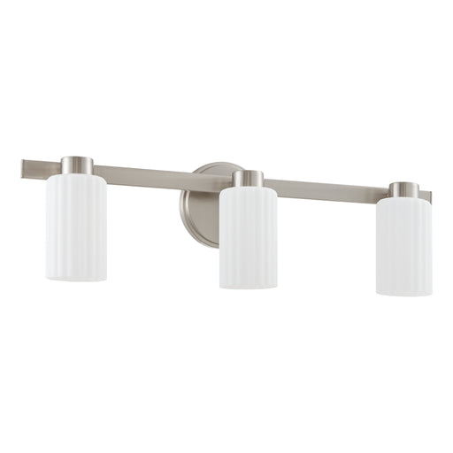 Vanity Light Thesis 207042A Bedminster 24 inch 3 light Brushed Nickel Vanity Light with Etched Opal Ribbed Glass Shades THESIS