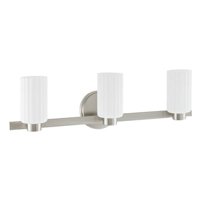 Vanity Light Thesis 207042A Bedminster 24 inch 3 light Brushed Nickel Vanity Light with Etched Opal Ribbed Glass Shades THESIS