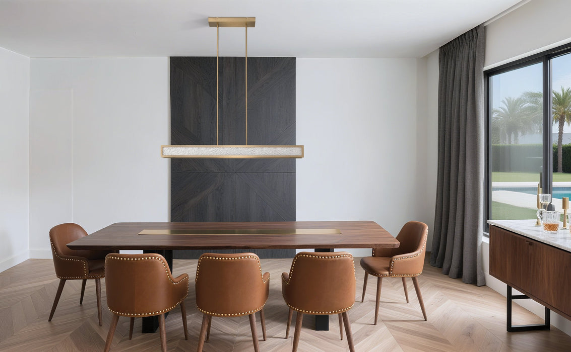 Chandelier Thesis 207413A Courtney 48 inch Champagne Gold 5CCT LED Linear Chandelier with Clear Water Glass THESIS