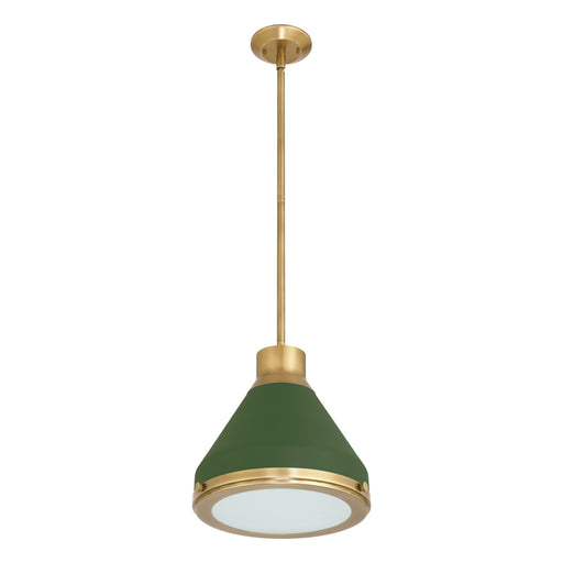 Pendant Light Thesis 207401A Doyle 13 inch 1 light Natural Brass Pendant Light with Matte Green Metal Shade THESIS