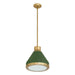 Pendant Light Thesis 207401A Doyle 13 inch 1 light Natural Brass Pendant Light with Matte Green Metal Shade THESIS
