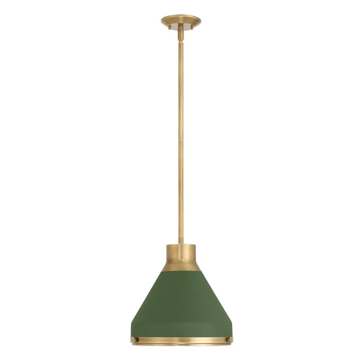 Pendant Light Thesis 207401A Doyle 13 inch 1 light Natural Brass Pendant Light with Matte Green Metal Shade THESIS