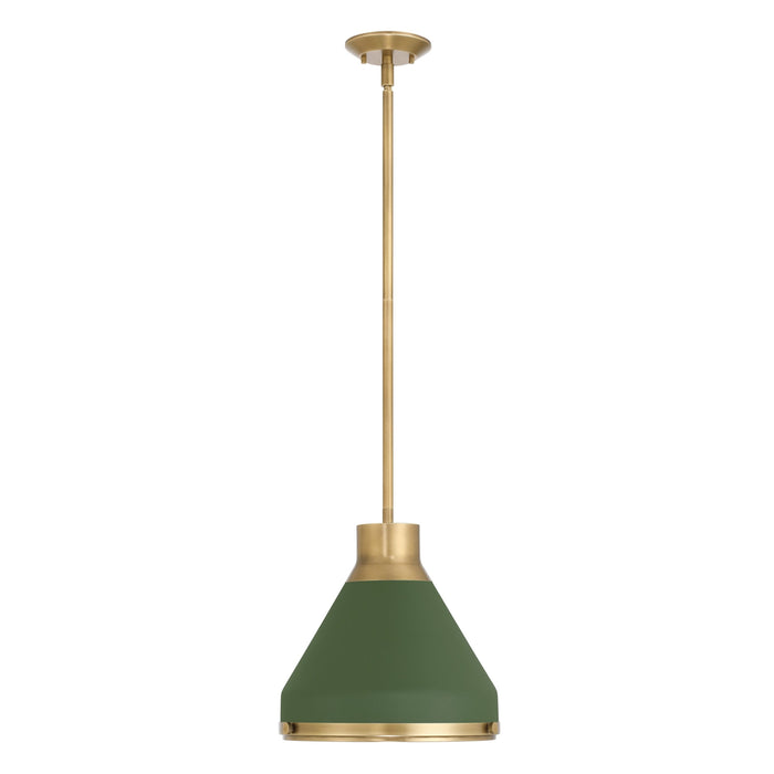 Pendant Light Thesis 207401A Doyle 13 inch 1 light Natural Brass Pendant Light with Matte Green Metal Shade THESIS