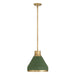Pendant Light Thesis 207401A Doyle 13 inch 1 light Natural Brass Pendant Light with Matte Green Metal Shade THESIS