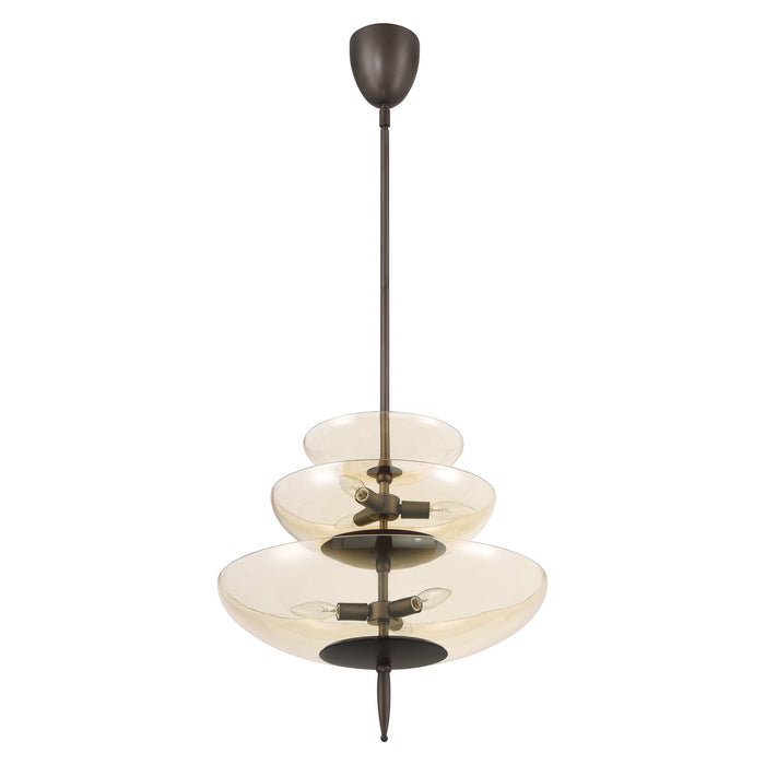 Pendant Light Thesis 207781A Fiorello 21 inch 6 light Forged Bronze Pendant Light with Smoked Amber Glass Shades THESIS