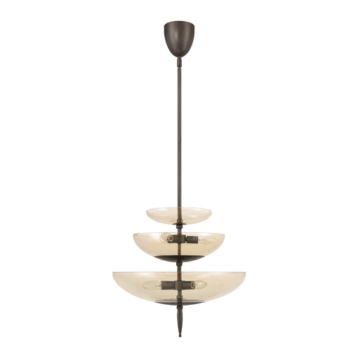 Pendant Light Thesis 207781A Fiorello 21 inch 6 light Forged Bronze Pendant Light with Smoked Amber Glass Shades THESIS