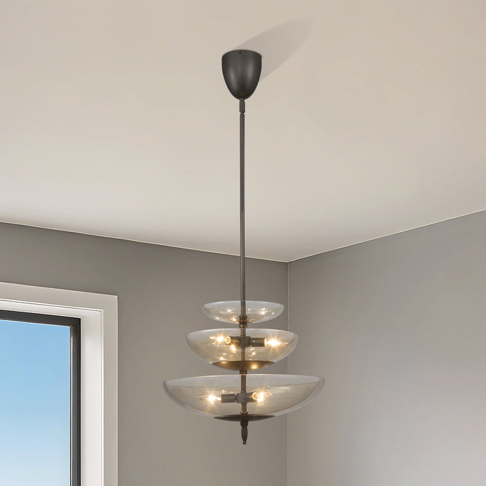 Pendant Light Thesis 207781A Fiorello 21 inch 6 light Forged Bronze Pendant Light with Smoked Amber Glass Shades THESIS