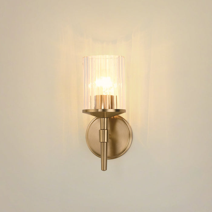 Vanity Light Thesis 207692A Andrea 5 inch 1 light Champagne Gold Vanity Light with Clear Ribbed Glass Shade THESIS