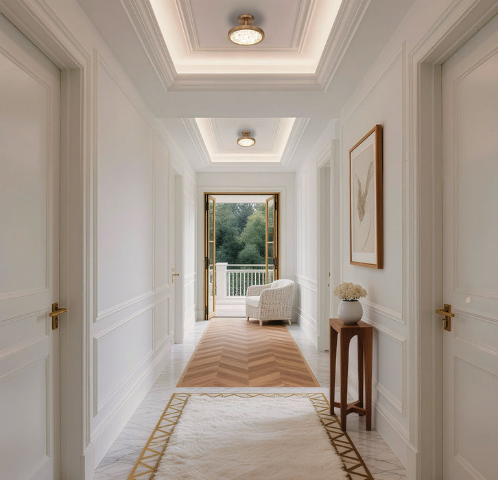 Convertible Pendant Thesis 207416A Courtney 12 inch Champagne Gold 5CCT LED Convertible Pendant with Clear Water Glass THESIS