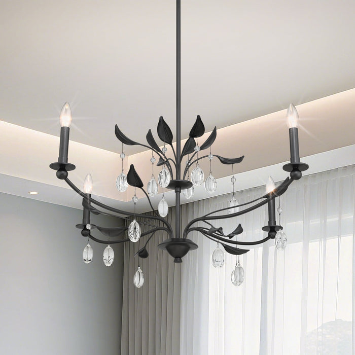 Chandelier Thesis 207347A Presley 36 inch 4 light Textured Black Chandelier with Clear Glass Drops THESIS