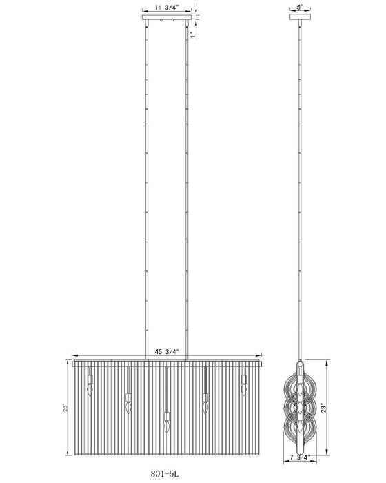 Linear Chandelier Z-Lite 801-5L-WH White Contour 5 Light Linear Chandelier Z-Lite