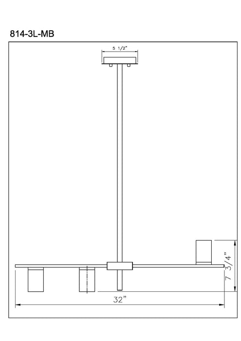 Linear Chandelier Z-Lite 814-3L-MB-OBR Matte Black + Olde Brass Calumet 3 Light Linear Chandelier Z-Lite