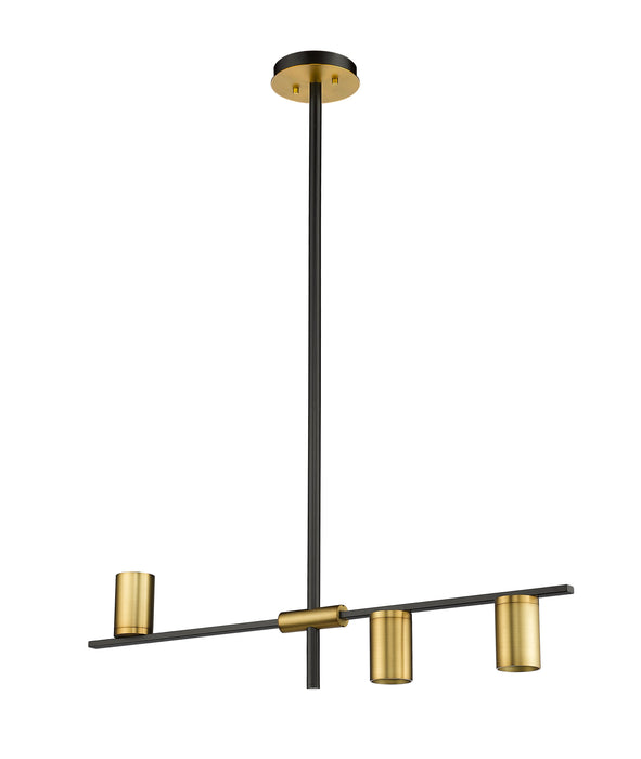 Linear Chandelier Z-Lite 814-3L-MB-OBR Matte Black + Olde Brass Calumet 3 Light Linear Chandelier Z-Lite