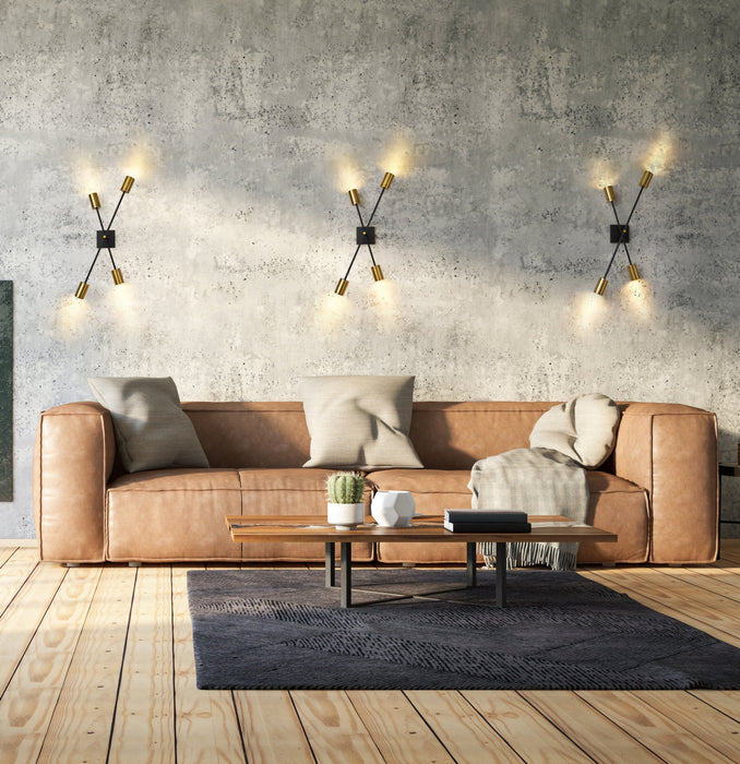 Wall Sconce Z-Lite 814-4S-MB-OBR Matte Black + Olde Brass Calumet 4 Light Wall Sconce Z-Lite