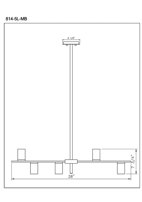 Linear Chandelier Z-Lite 814-5L-MB-OBR Matte Black + Olde Brass Calumet 5 Light Linear Chandelier Z-Lite