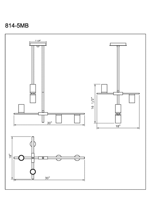 Chandelier Z-Lite 814-5MB-OBR Matte Black + Olde Brass Calumet 5 Light Chandelier Z-Lite
