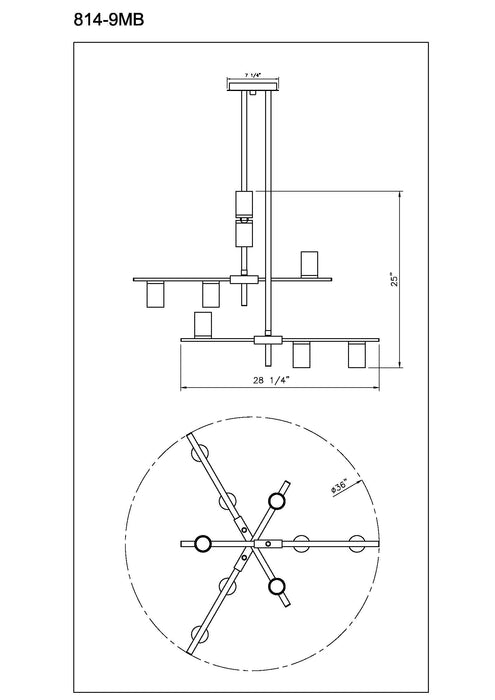 Chandelier Z-Lite 814-9MB-PN Matte Black + Polished Nickel Calumet 9 Light Chandelier Z-Lite