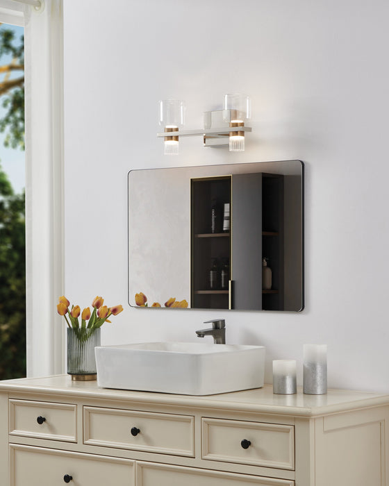 Vanity Light Thesis 207679A Amelia 15 inch 4 light Polished Nickel and Champagne Gold 5CCT LED Vanity Light with Clear and Clear Ribbed Glass THESIS