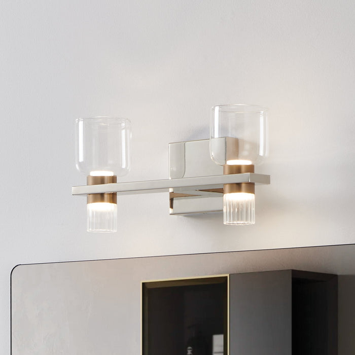 Vanity Light Thesis 207679A Amelia 15 inch 4 light Polished Nickel and Champagne Gold 5CCT LED Vanity Light with Clear and Clear Ribbed Glass THESIS