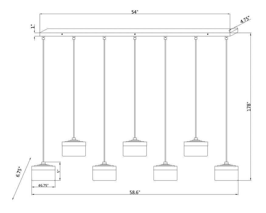 Linear Chandelier Z-Lite 827P6-7L-MB-LED Matte Black Renaud 7 Light Linear Chandelier Z-Lite