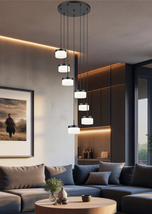 Chandelier Z-Lite 827P6-7R-MB-LED Matte Black Renaud 7 Light Chandelier Z-Lite