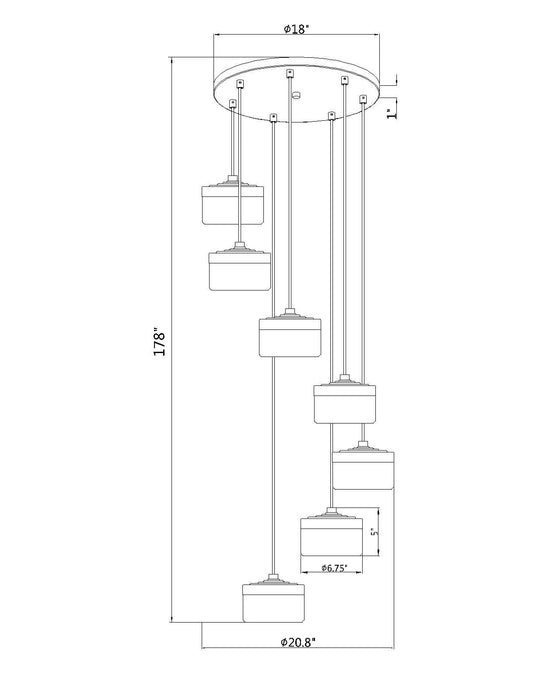 Chandelier Z-Lite 827P6-7R-MGLD-LED Modern Gold Renaud 7 Light Chandelier Z-Lite