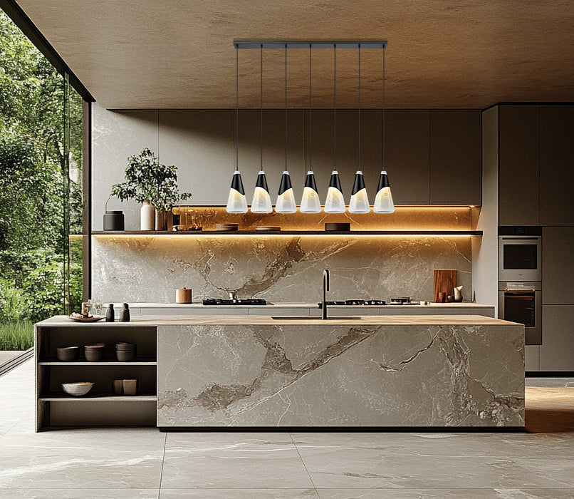 Linear Chandelier Z-Lite 828P7-7L-MB Matte Black Aimie 7 Light Linear Chandelier Z-Lite