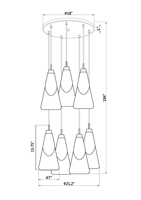 Chandelier Z-Lite 828P7-7R-MGLD Modern Gold Aimie 7 Light Chandelier Z-Lite