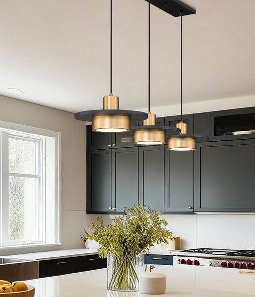 Linear Chandelier Z-Lite 829P12-3L-MB-MGLD-LE Matte Black + Modern Gold Ludo 3 Light Linear Chandelier Z-Lite