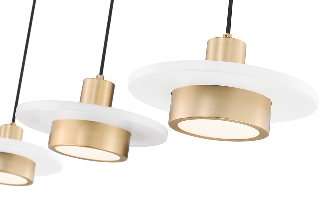 Linear Chandelier Z-Lite 829P12-3L-MW-MGLD-LE Matte White + Modern Gold Ludo 3 Light Linear Chandelier Z-Lite