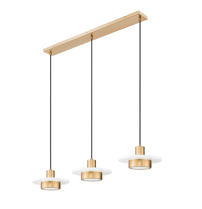 Linear Chandelier Z-Lite 829P12-3L-MW-MGLD-LE Matte White + Modern Gold Ludo 3 Light Linear Chandelier Z-Lite