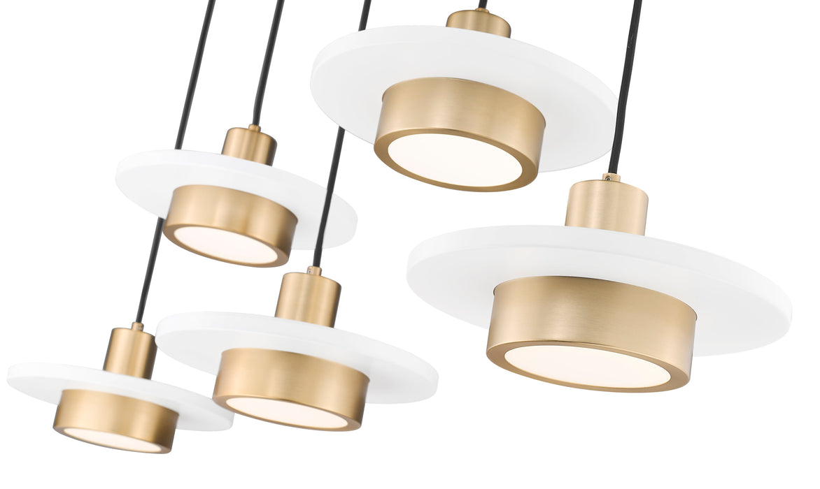 Linear Chandelier Z-Lite 829P12-5L-MW-MGLD-LE Matte White + Modern Gold Ludo 5 Light Linear Chandelier Z-Lite