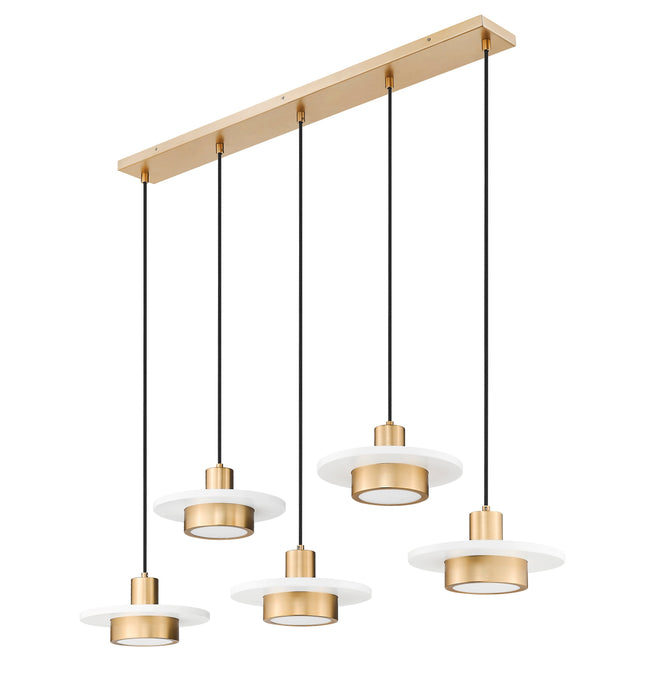 Linear Chandelier Z-Lite 829P12-5L-MW-MGLD-LE Matte White + Modern Gold Ludo 5 Light Linear Chandelier Z-Lite