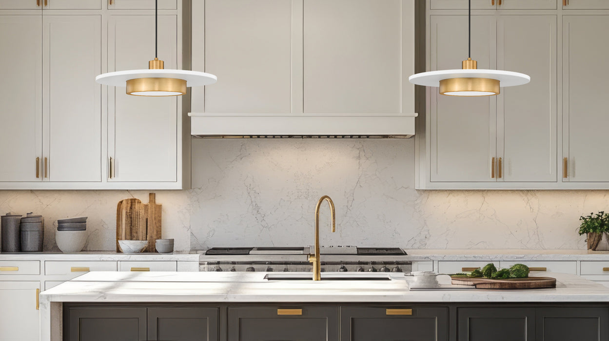 Pendant Z-Lite 829P20-MW-MGLD-LED Matte White + Modern Gold Ludo 1 Light Pendant Z-Lite