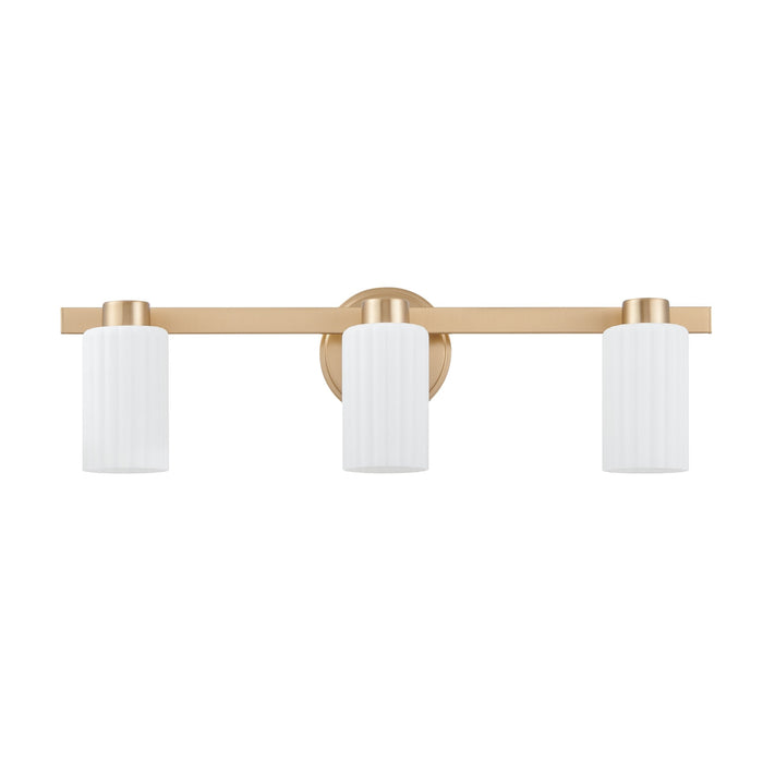 Vanity Light Thesis 207038A Bedminster 24 inch 3 light Champagne Gold Vanity Light with Etched Opal Ribbed Glass Shades THESIS