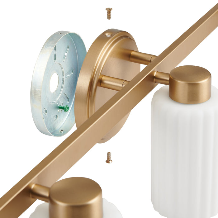 Vanity Light Thesis 207038A Bedminster 24 inch 3 light Champagne Gold Vanity Light with Etched Opal Ribbed Glass Shades THESIS