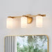 Vanity Light Thesis 207038A Bedminster 24 inch 3 light Champagne Gold Vanity Light with Etched Opal Ribbed Glass Shades THESIS