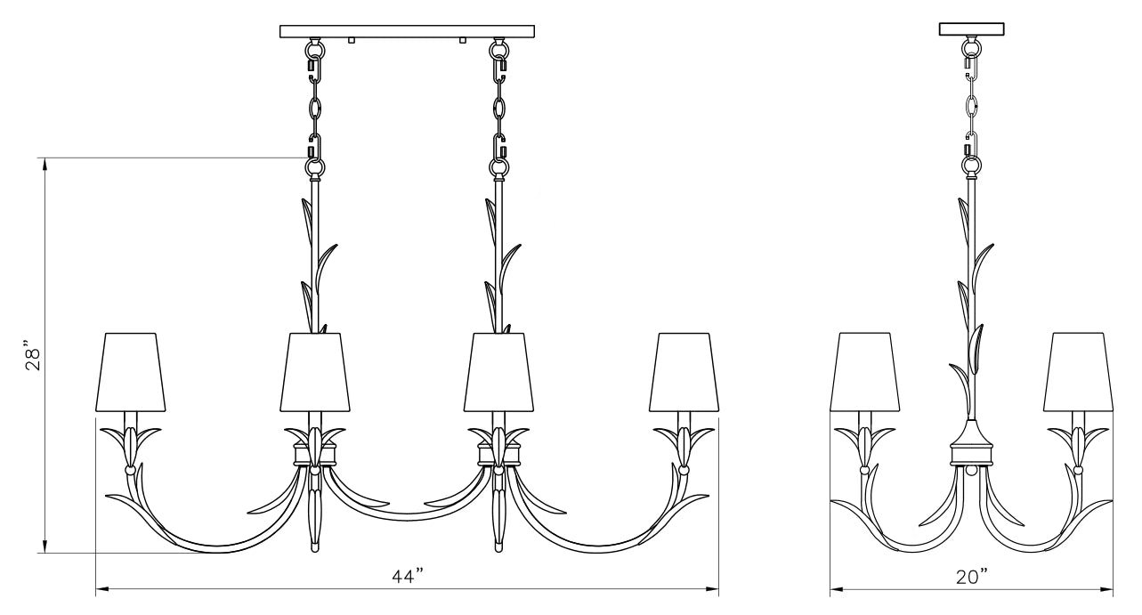 Linear Chandelier Z-Lite 830-44L-GLF Gold Leaf Aslin 6 Light Linear Chandelier Z-Lite