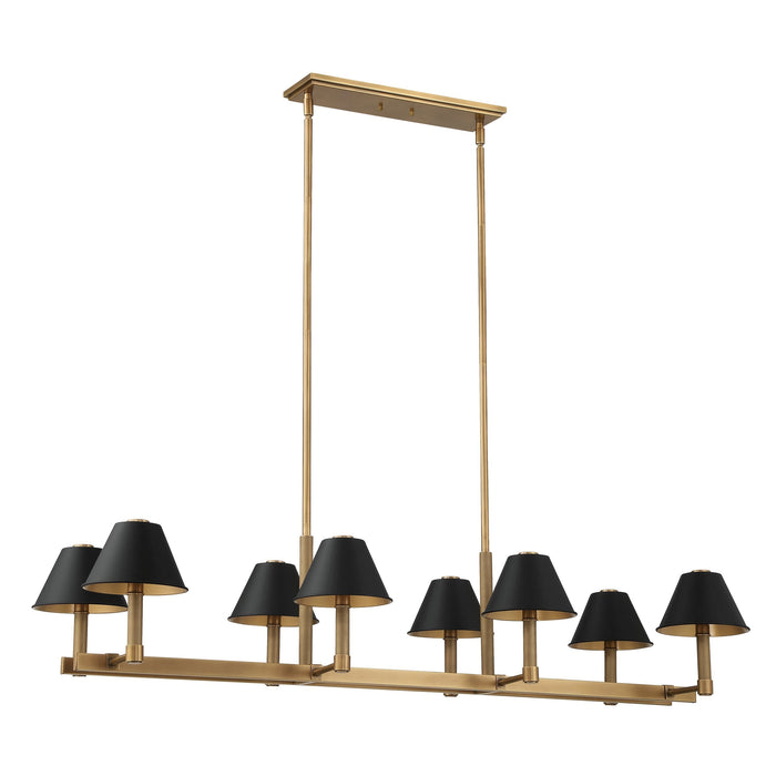 Chandelier Thesis 207332A Mcgill 52 inch 8 light Natural Brass Linear Chandelier with Matte Black and Gold Metal Shades THESIS