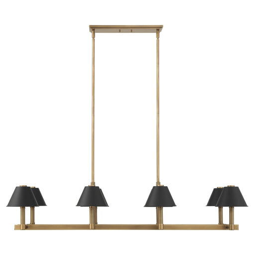 Chandelier Thesis 207332A Mcgill 52 inch 8 light Natural Brass Linear Chandelier with Matte Black and Gold Metal Shades THESIS
