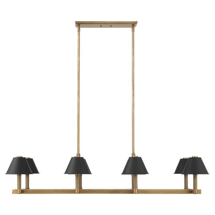 Chandelier Thesis 207332A Mcgill 52 inch 8 light Natural Brass Linear Chandelier with Matte Black and Gold Metal Shades THESIS