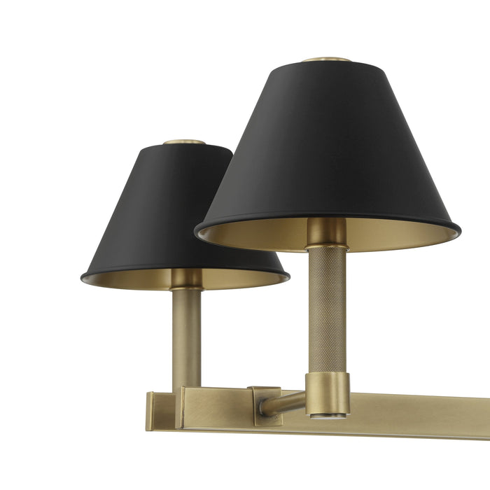 Chandelier Thesis 207332A Mcgill 52 inch 8 light Natural Brass Linear Chandelier with Matte Black and Gold Metal Shades THESIS