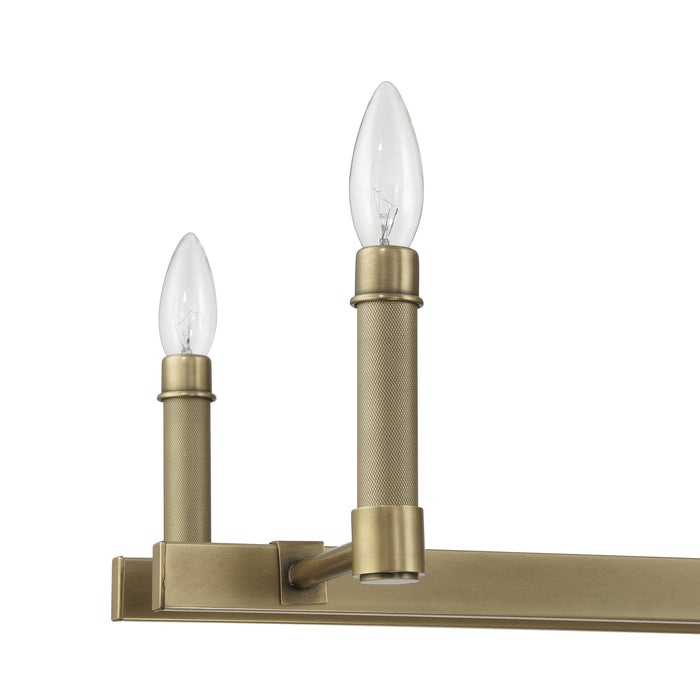 Chandelier Thesis 207332A Mcgill 52 inch 8 light Natural Brass Linear Chandelier with Matte Black and Gold Metal Shades THESIS