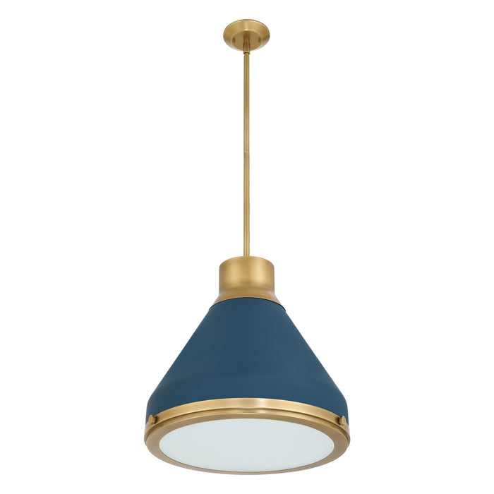 Pendant Light Thesis 207404A Doyle 18 inch 1 light Natural Brass Pendant Light with Matte Blue Metal Shade THESIS