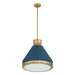 Pendant Light Thesis 207404A Doyle 18 inch 1 light Natural Brass Pendant Light with Matte Blue Metal Shade THESIS