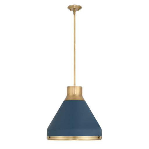 Pendant Light Thesis 207404A Doyle 18 inch 1 light Natural Brass Pendant Light with Matte Blue Metal Shade THESIS